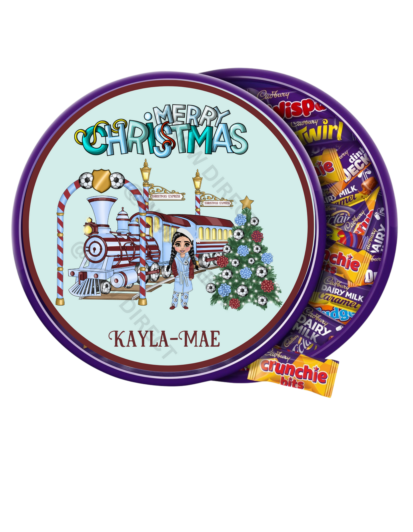 Chocolate Tub Sticker Football Christmas Express Girl