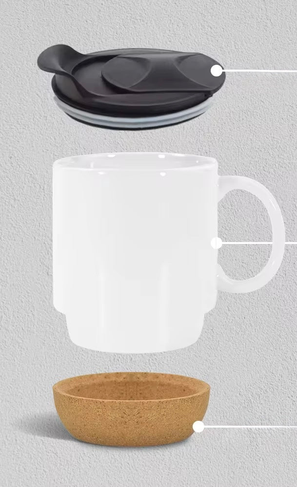 15oz Glossy Ceramic Sublimation mug with Lid and Cork Base