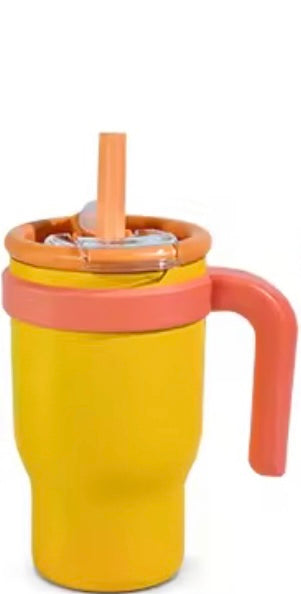 14oz Stainless Steel Kids Tumbler with Handle Powder Coated Water Bottle with Leakproof Lid