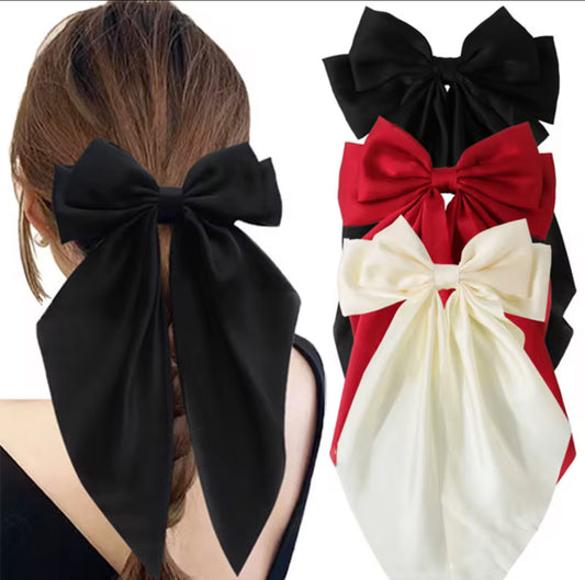 Oversized Satin Hair Bows with Long Tail and hair clip