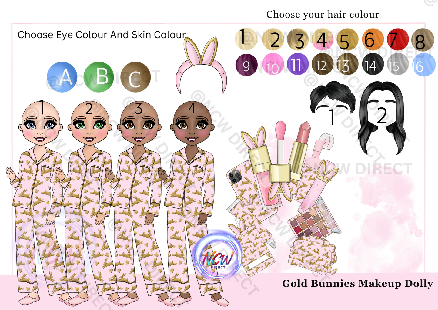 Gold Bunnies Makeup Doll UVDTF