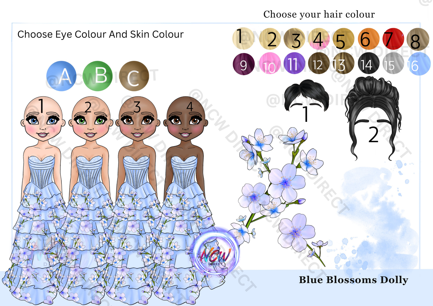 Blue Blossoms Doll UVDTF