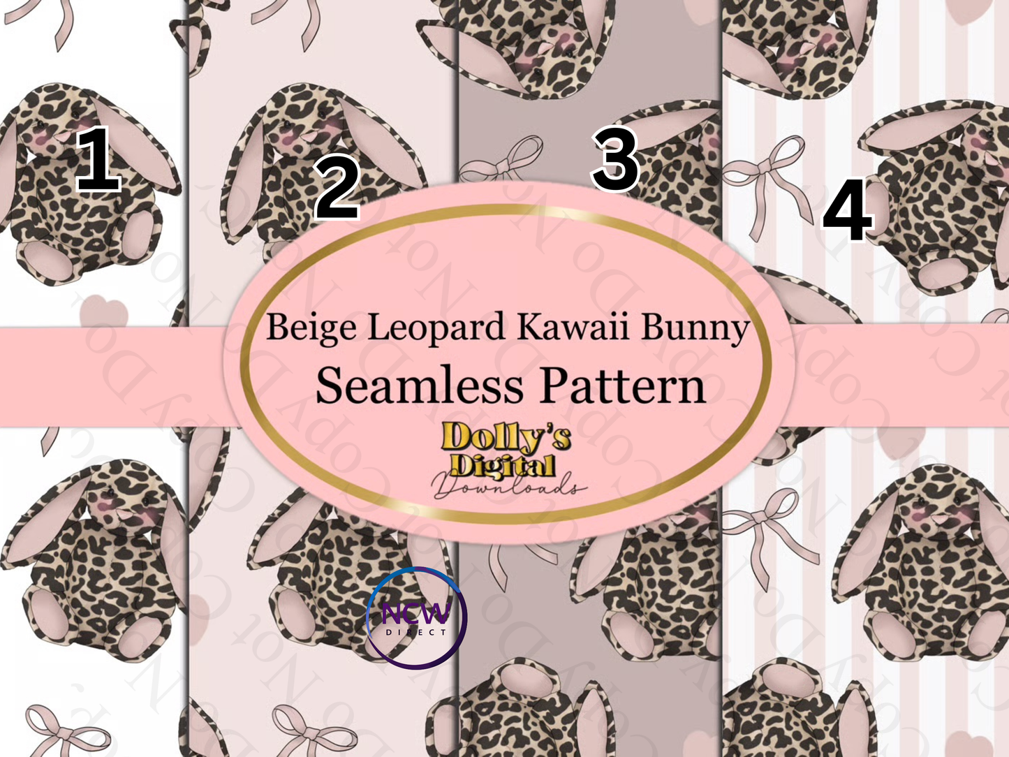 Beige Leopard Kawaii Bunny Wrapping Paper