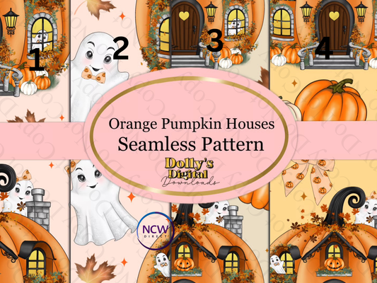 Orange Pumpkin Houses Wrapping paper