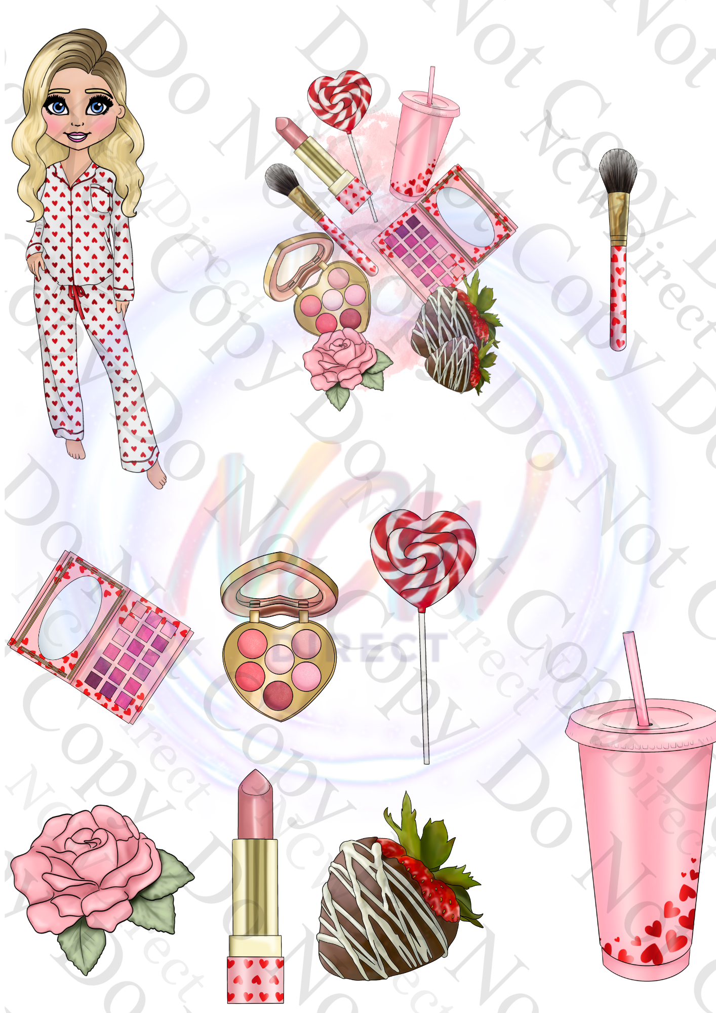 Valentine Makeup Doll UVDTF A4 Sheet