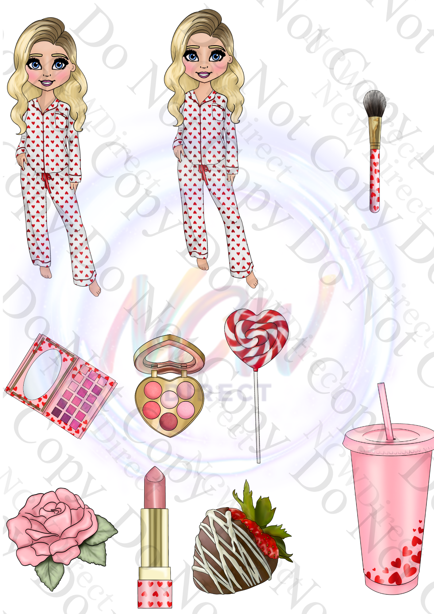 Valentine Makeup Doll UVDTF A4 Sheet