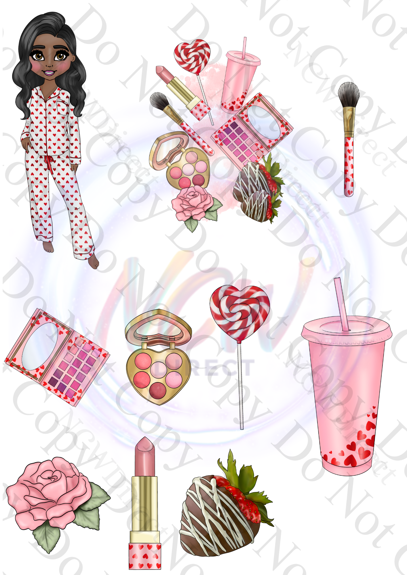 Valentine Makeup Doll UVDTF A4 Sheet