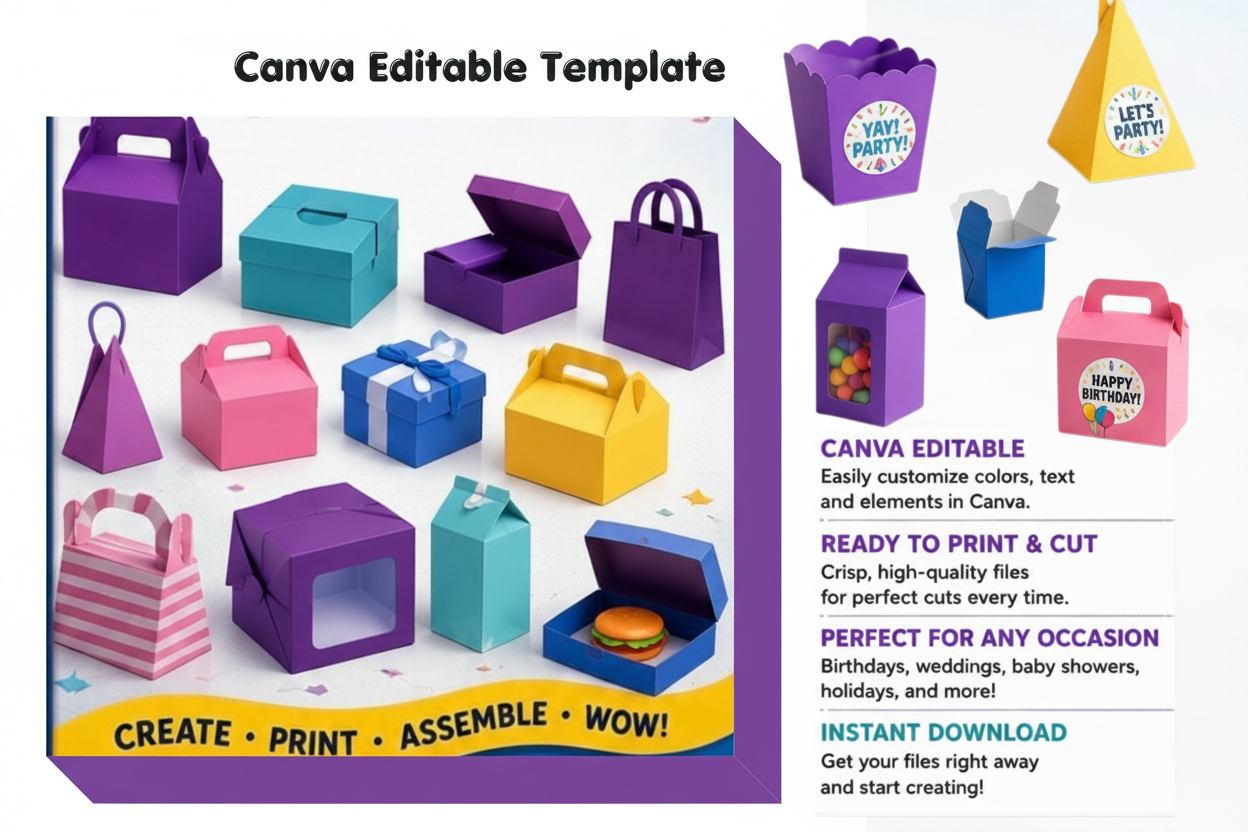 Party Favour Boxes Canva Template