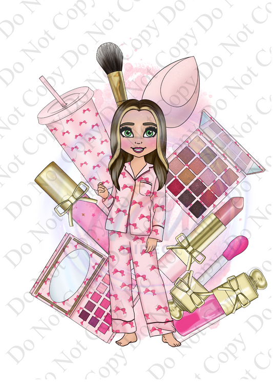 Pink Bow Makeup Doll DTF A3