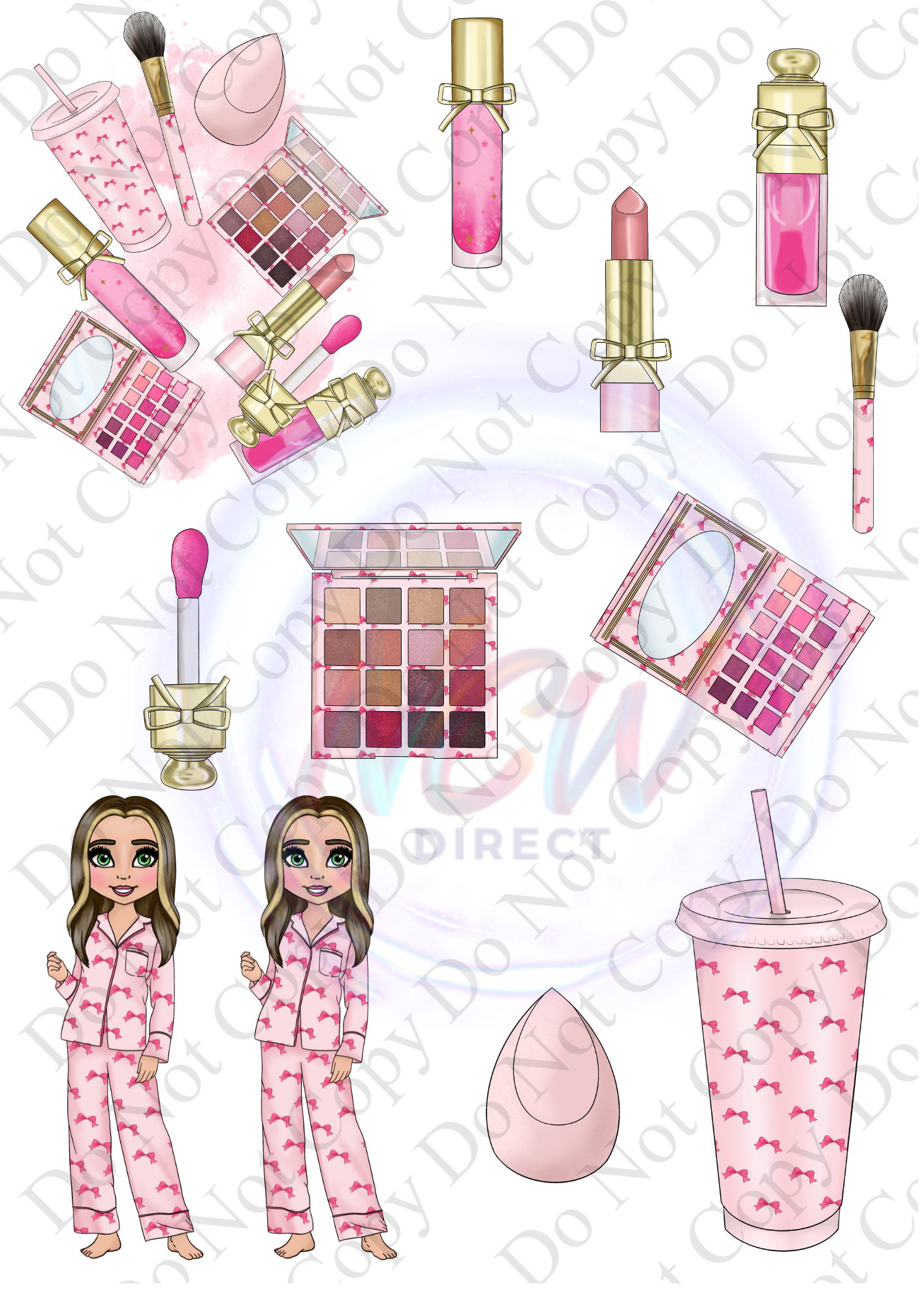 Pink Bow Makeup Doll UVDTF A4 Sheet