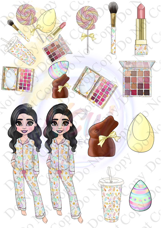 Easter Makeup Doll UVDTF A4 Sheet