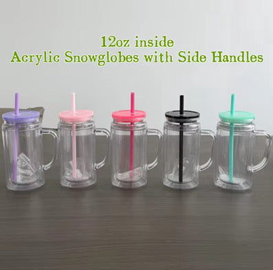 16oz Acrylic Snow Globe Pre Drilled Tumbler with handle