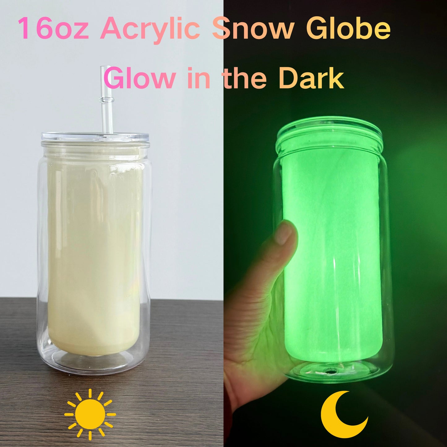 16oz Acrylic Glow in the dark Tumbler Pre Drilled