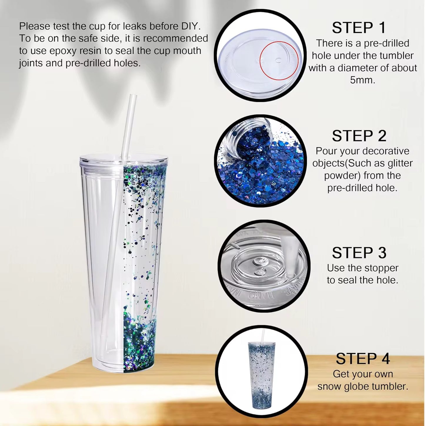 Double Wall Clear Insulated Pre Drilled Tumbler - 24oz