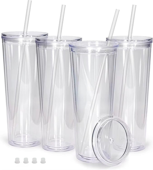 Double Wall Clear Insulated Pre Drilled Tumbler - 24oz