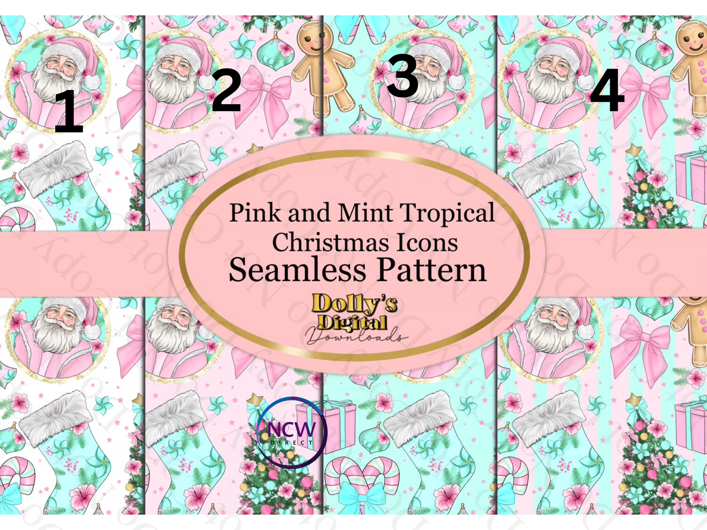 Pink and Mint Tropical Christmas Icons Wrapping paper
