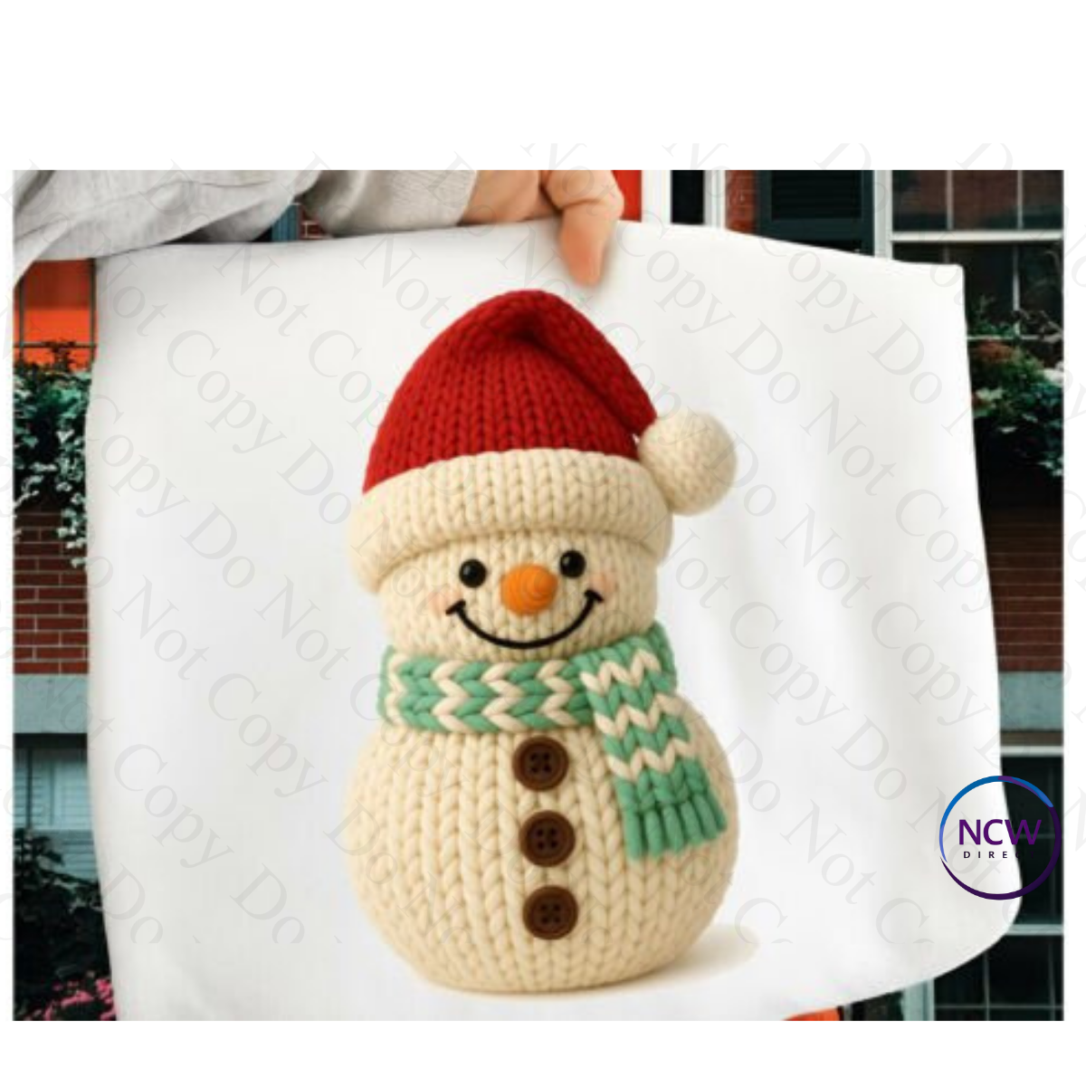 Christmas Faux Yarn Crochet Snowman DTF
