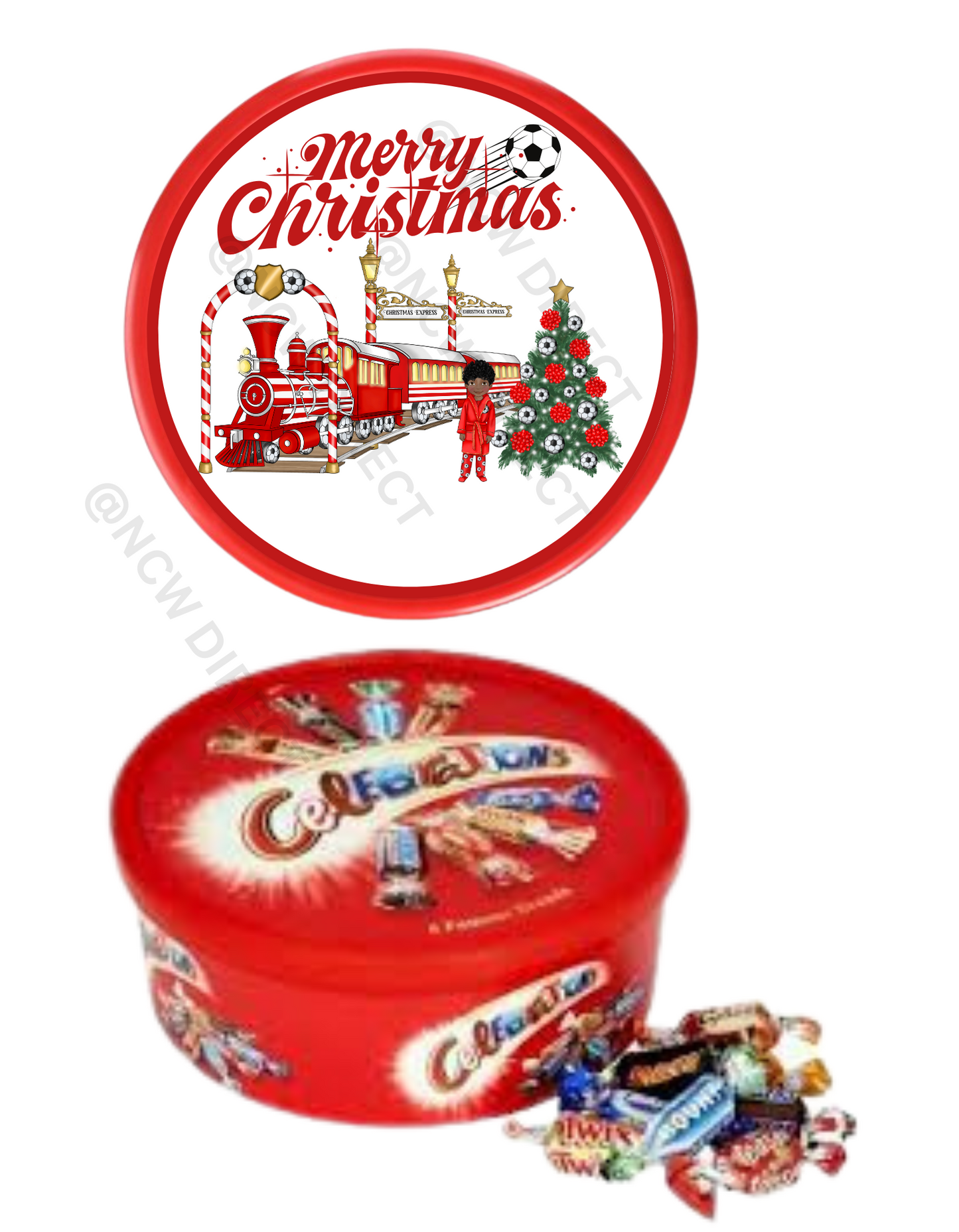 Chocolate Tub Sticker Football Christmas Express Boy