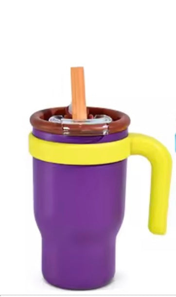 14oz Stainless Steel Kids Tumbler with Handle Powder Coated Water Bottle with Leakproof Lid