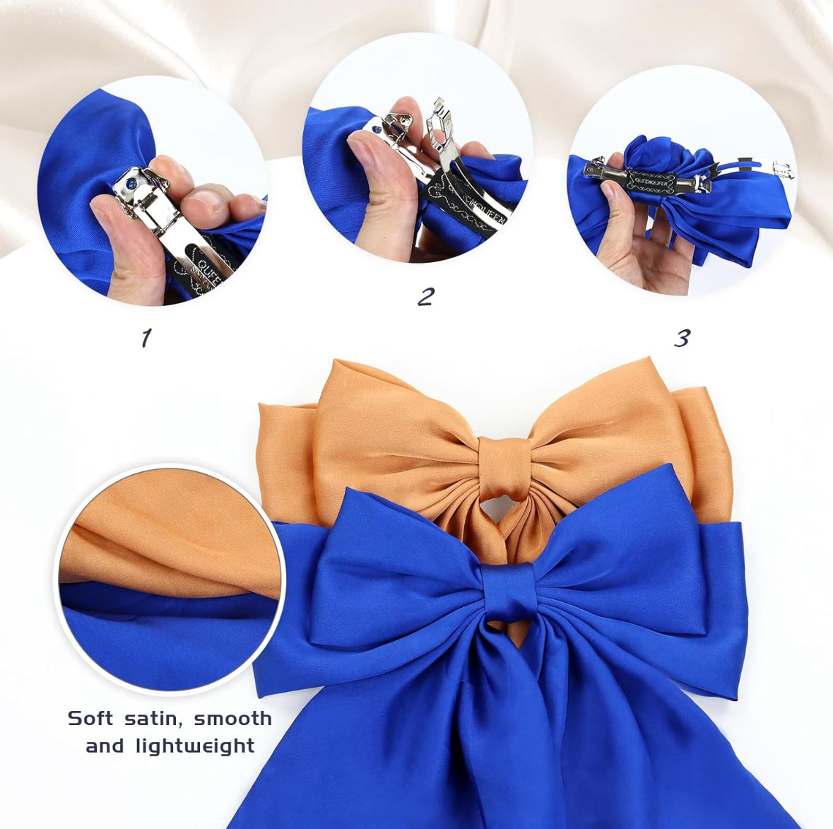 Oversized Satin Hair Bows with Long Tail and hair clip