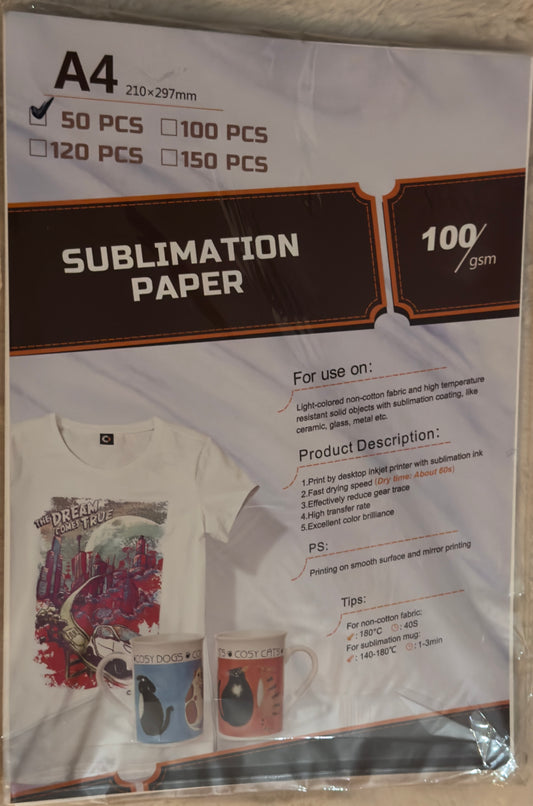A4 Sublimation Paper 100gsm pk(50)