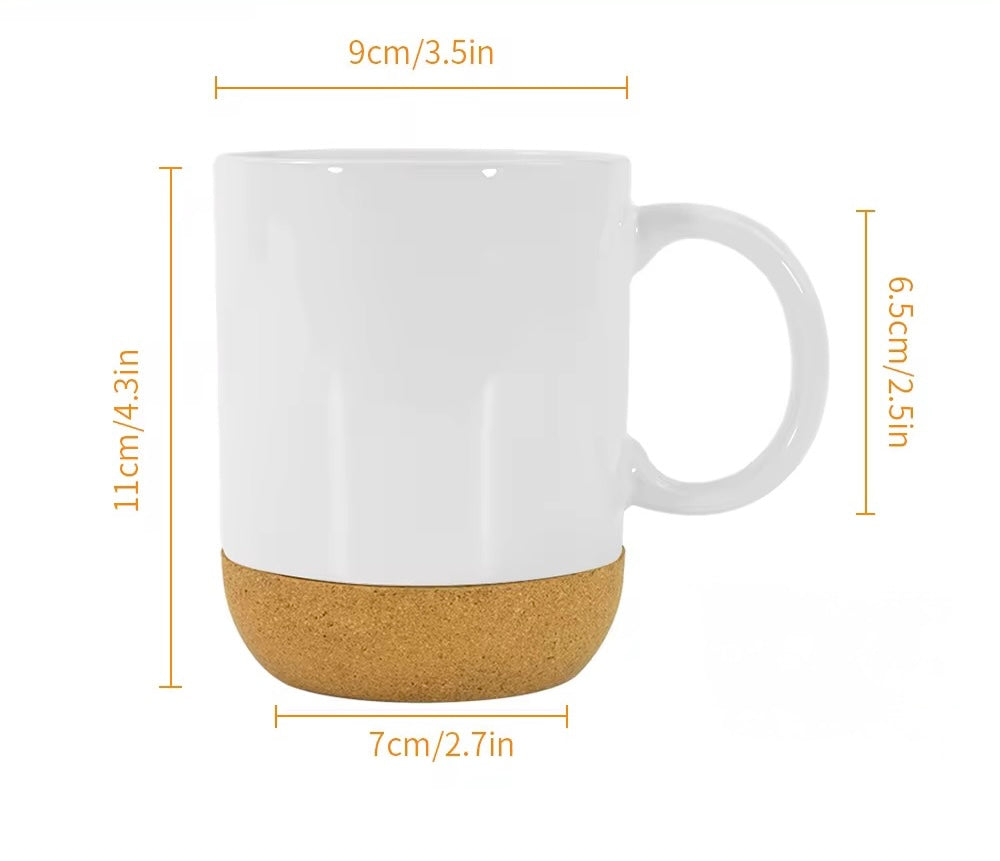 15oz Glossy Ceramic Sublimation mug with Lid and Cork Base