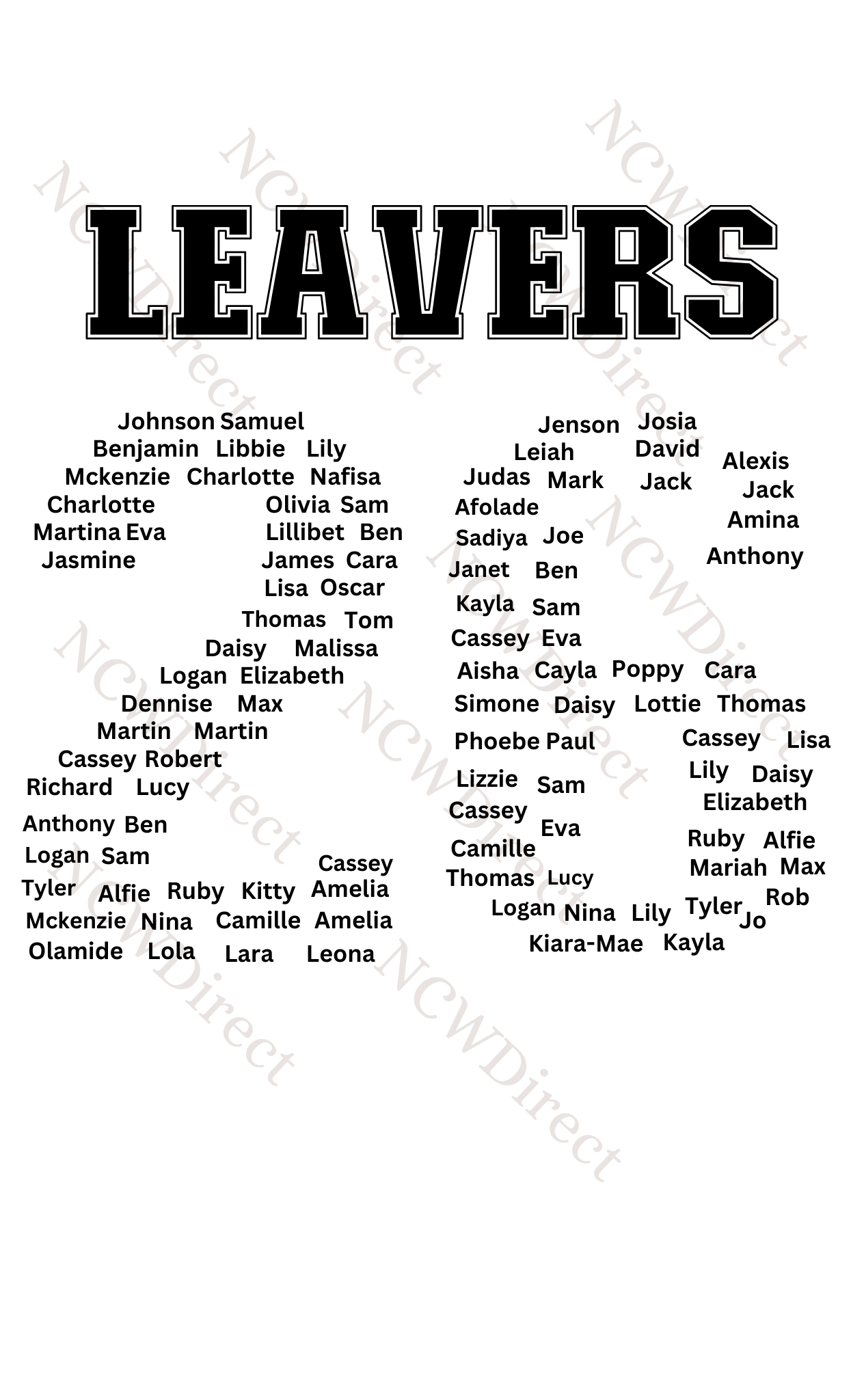 School Leavers DTF Print  WITH NAMES