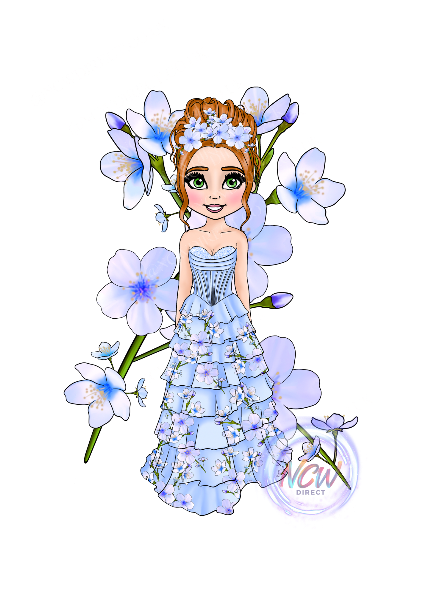 Blue Blossoms Doll UVDTF