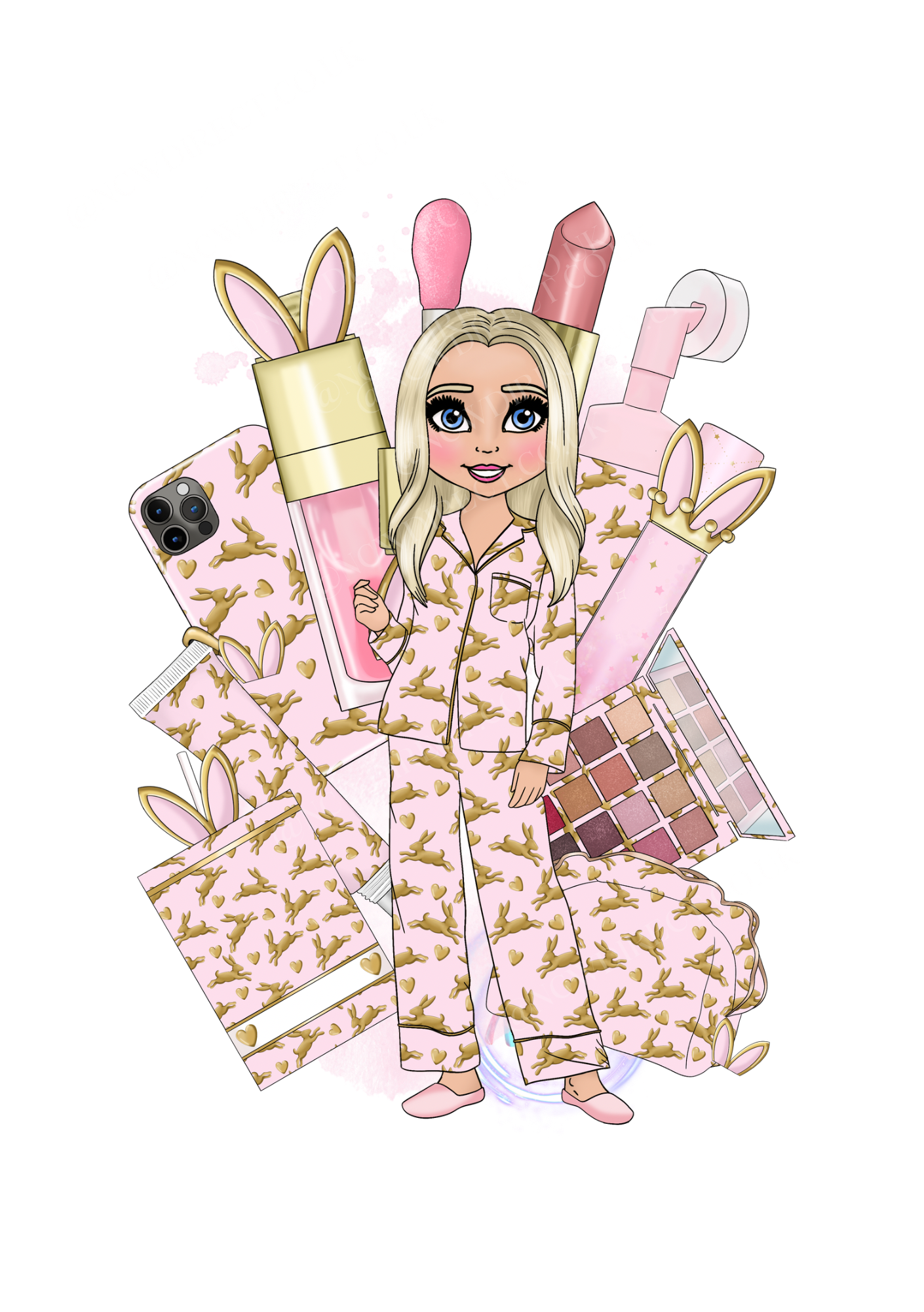 Gold Bunnies Makeup Doll UVDTF
