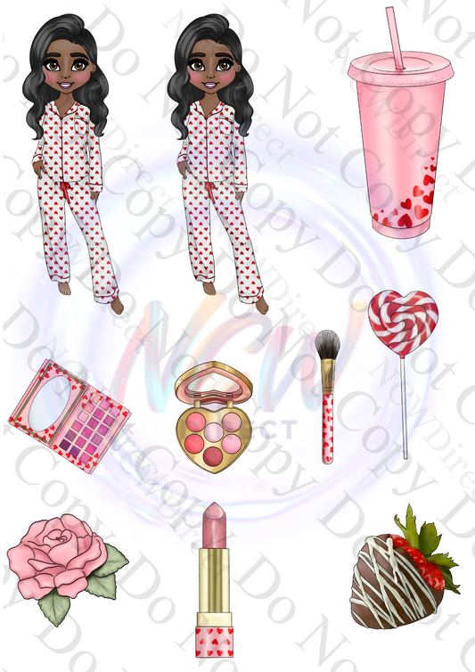 Valentine Makeup Doll UVDTF A4 Sheet