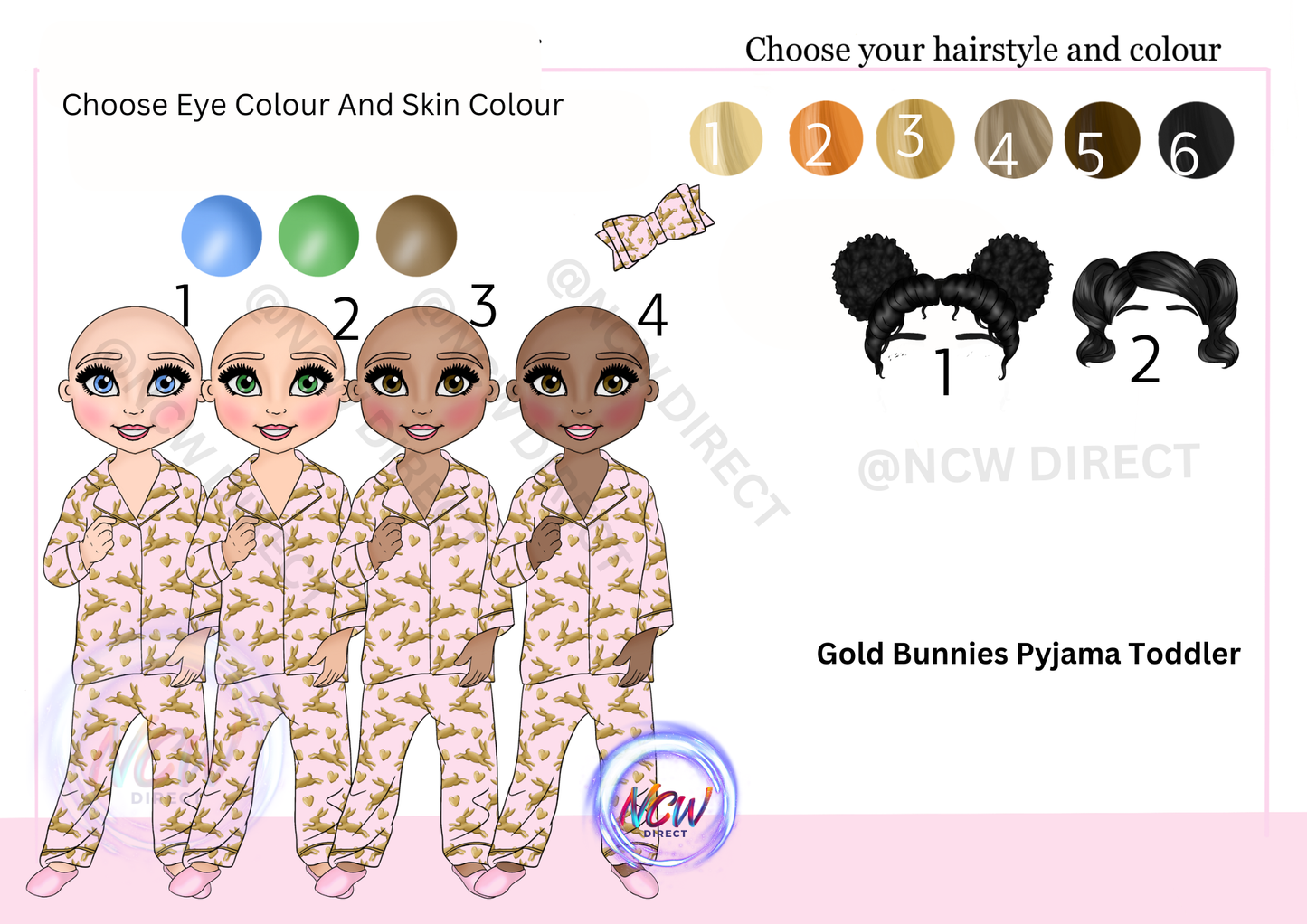 Gold Bunnies pyjama Toddler Doll UVDTF