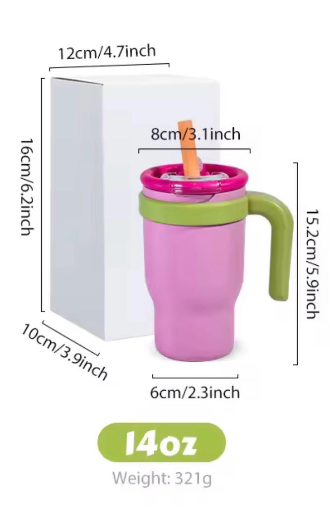 14oz Stainless Steel Kids Tumbler with Handle Powder Coated Water Bottle with Leakproof Lid