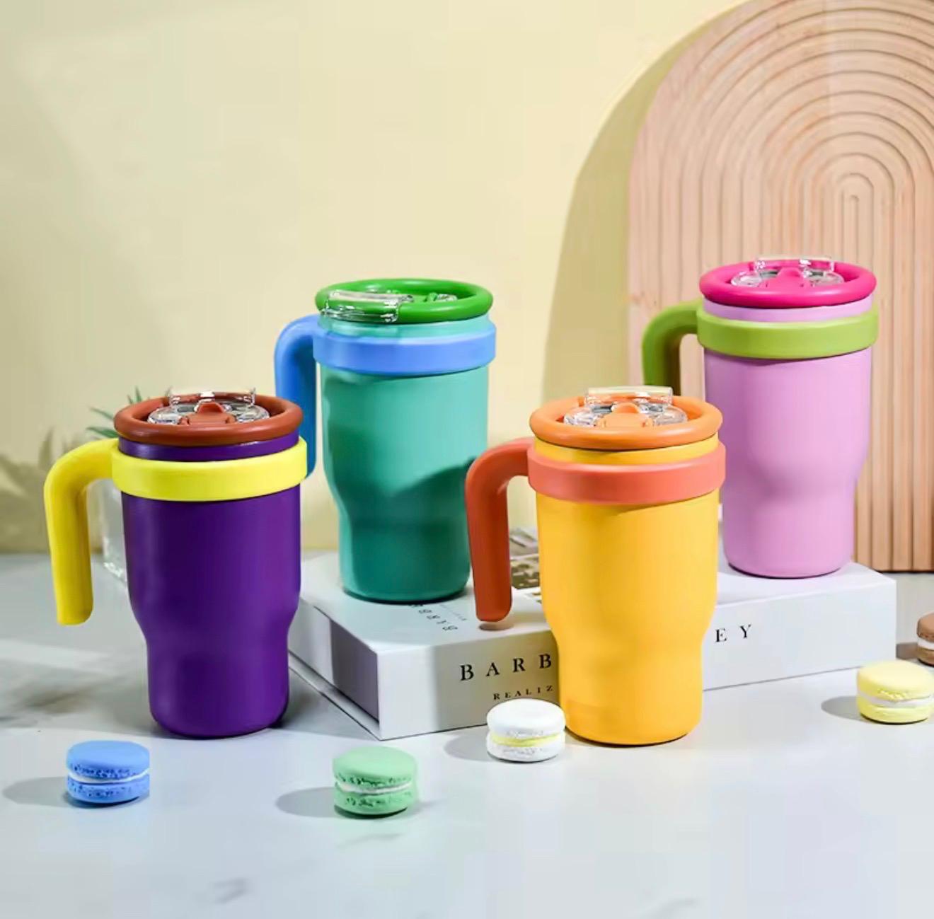 14oz Stainless Steel Kids Tumbler with Handle Powder Coated Water Bottle with Leakproof Lid