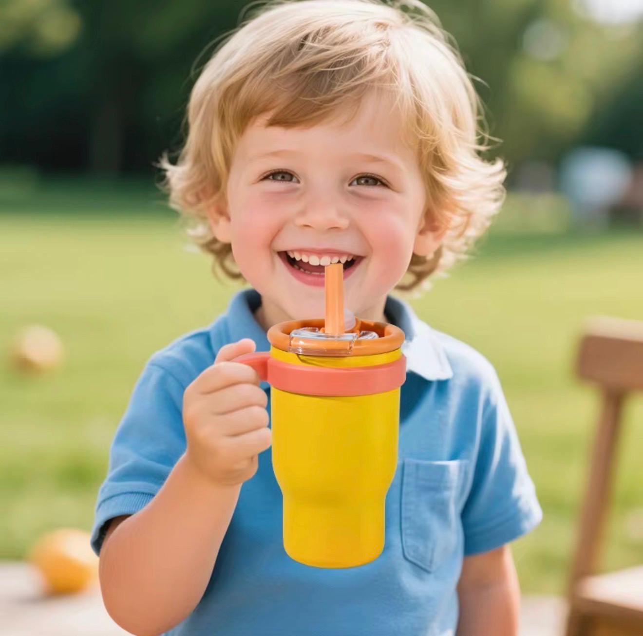 14oz Stainless Steel Kids Tumbler with Handle Powder Coated Water Bottle with Leakproof Lid