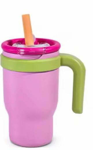 14oz Stainless Steel Kids Tumbler with Handle Powder Coated Water Bottle with Leakproof Lid