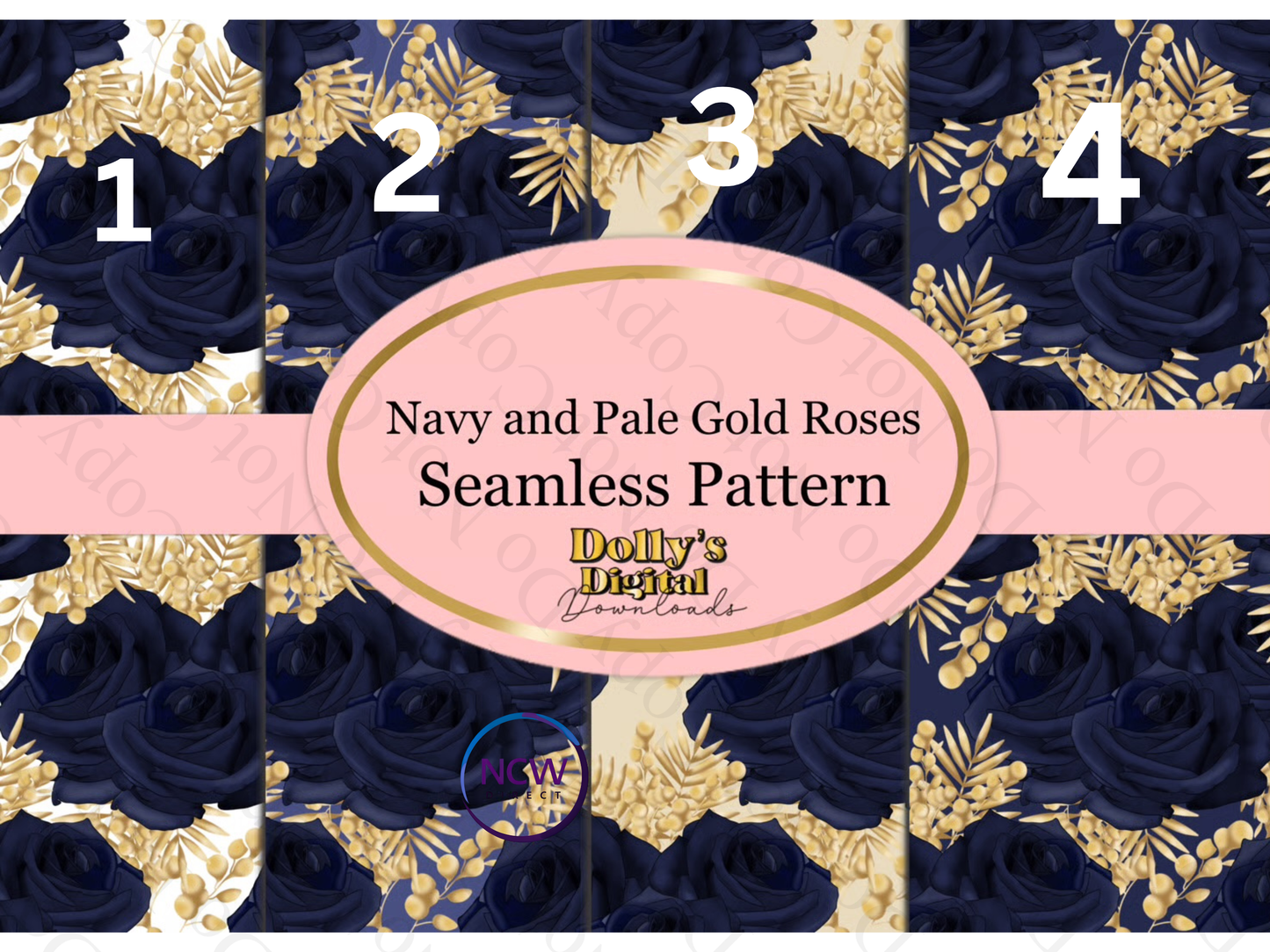 Navy and Pale gold roses Wrapping paper
