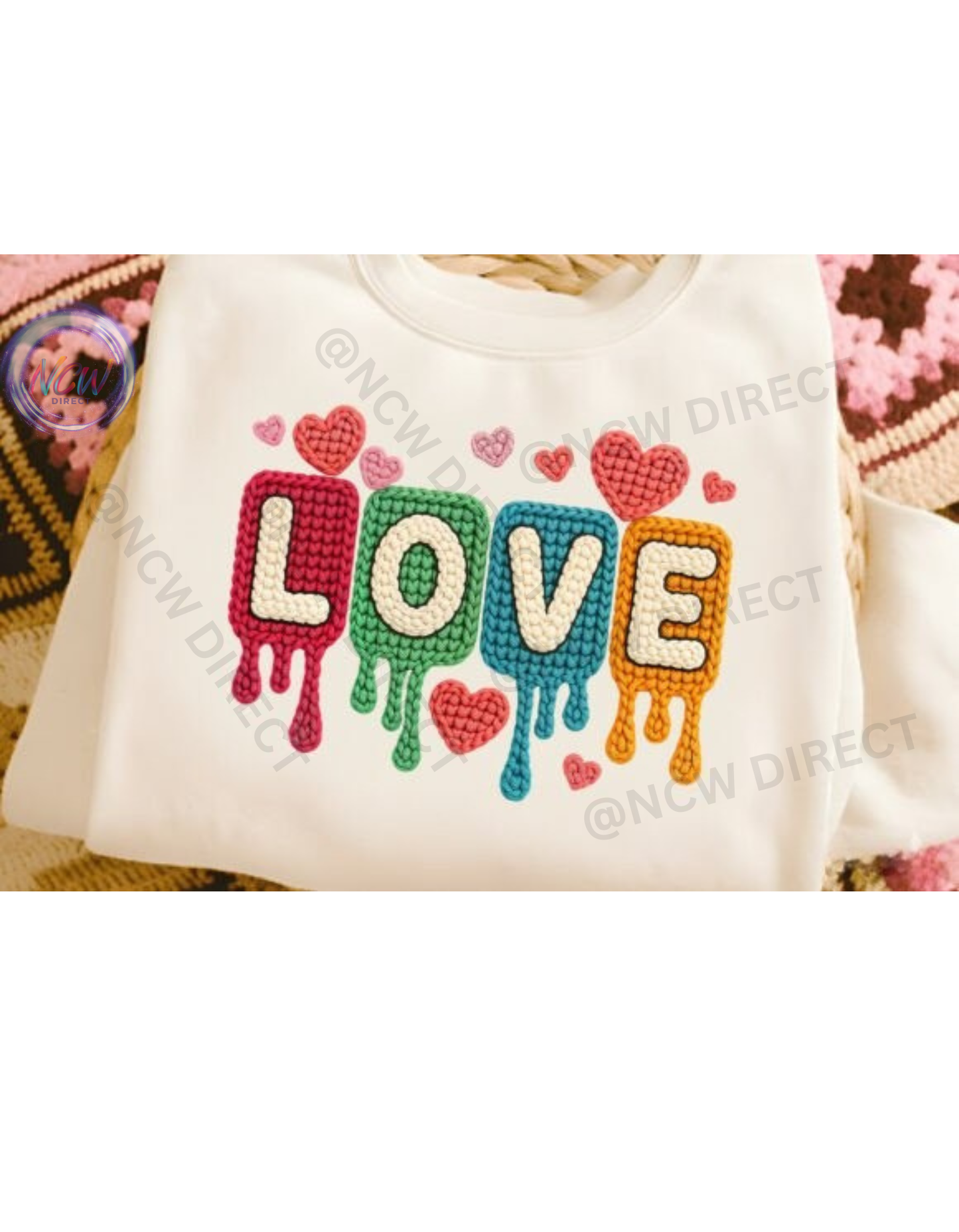 LOVE Faux Yarn Crochet DTF Print