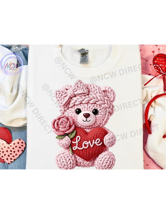 Pink Teddy  Faux Yarn Crochet DTF Print