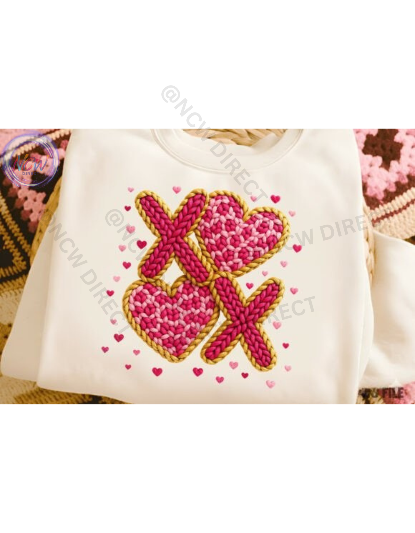 XOXO Faux Yarn Crochet DTF Print
