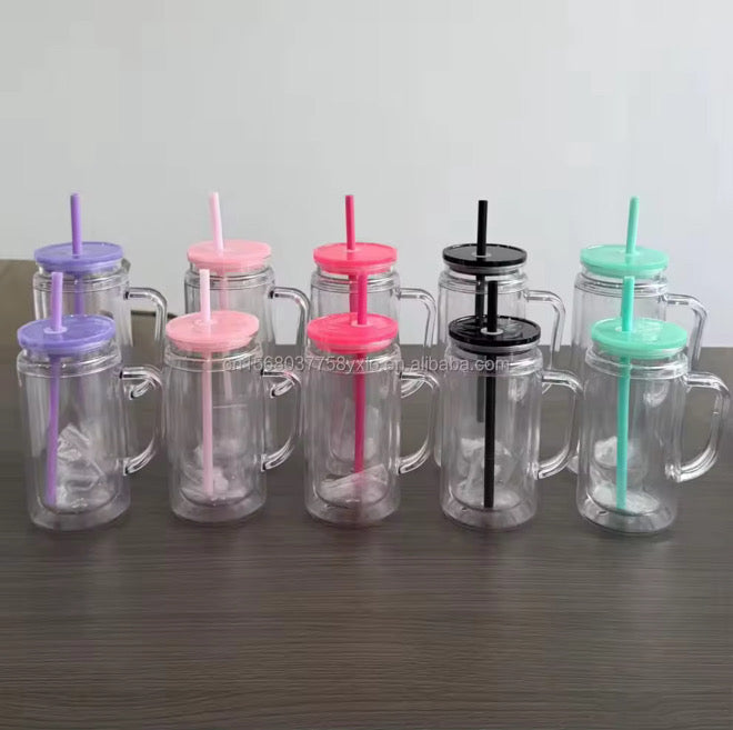 16oz Acrylic Snow Globe Pre Drilled Tumbler with handle