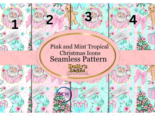 Pink and Mint Tropical Christmas Icons Wrapping paper