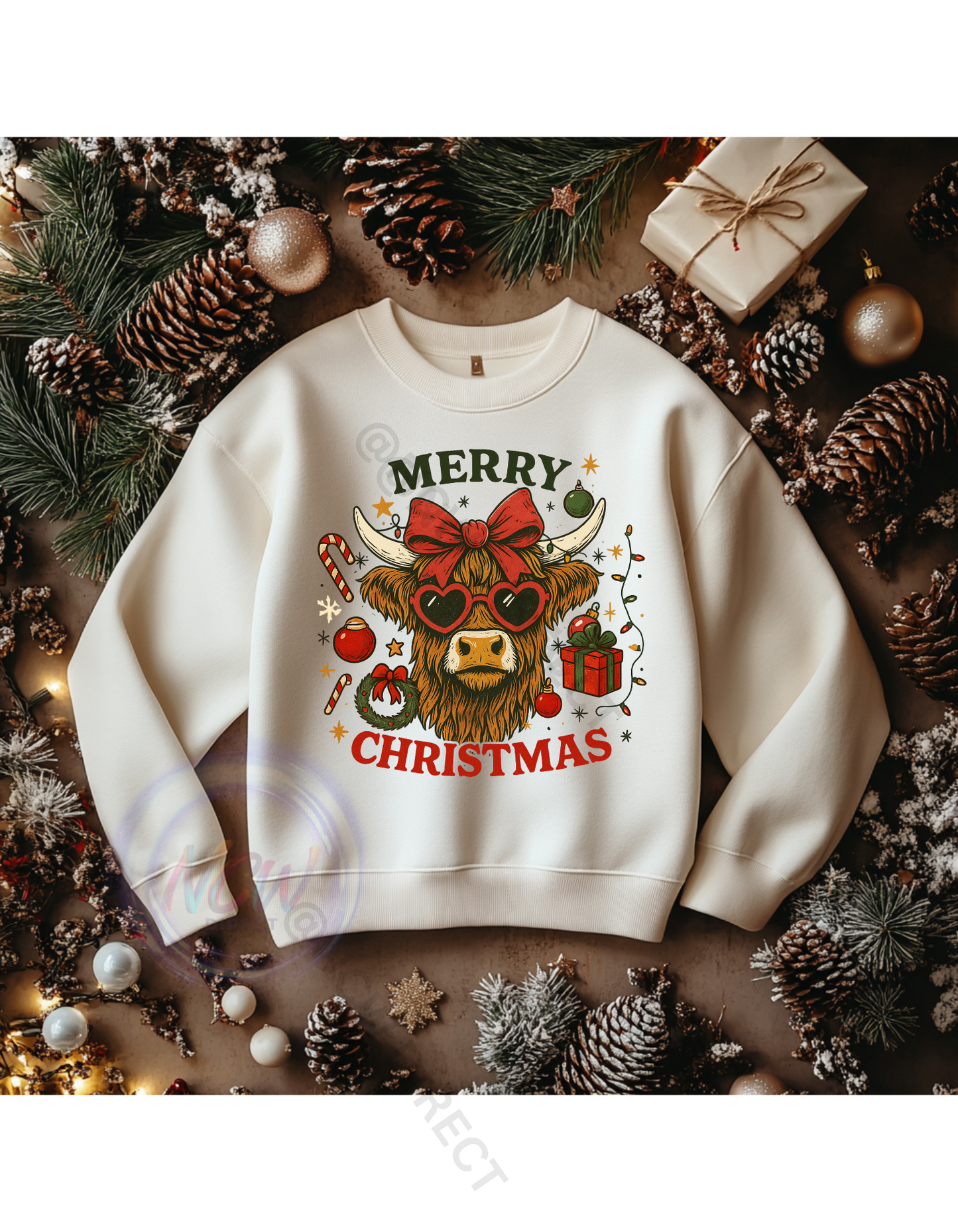 Cow Merry Christmas patchwork DTF