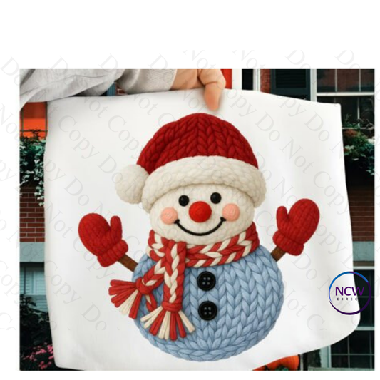 Christmas Faux Yarn Crochet Snowman DTF