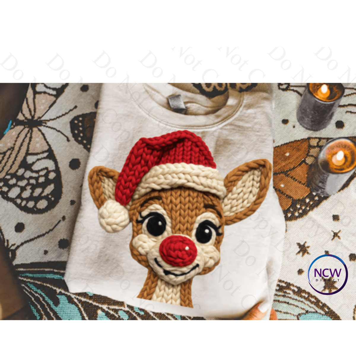 Cute reindeer Faux Yarn Crochet  DTF