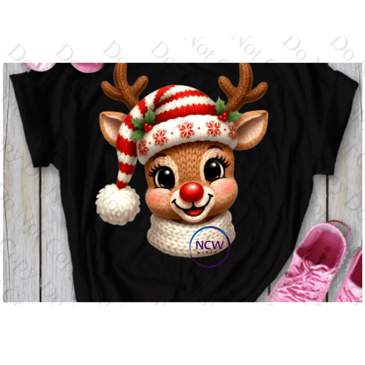 Cute reindeer Faux Yarn Crochet  DTF