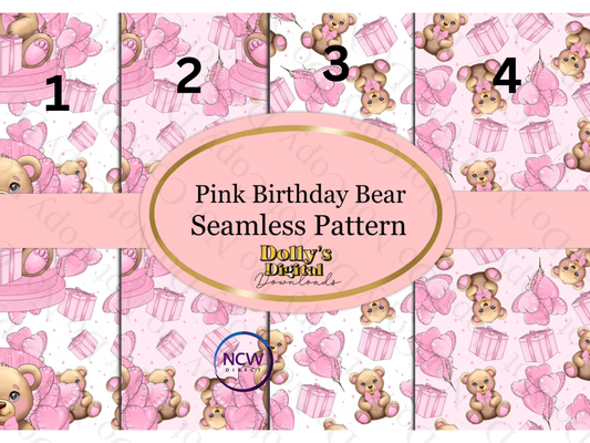 Pink Birthday Bear wrapping paper