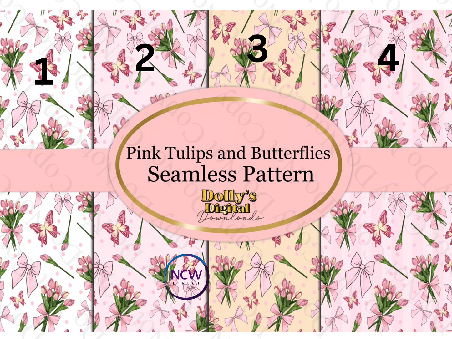 Pink Tulips and butterflies Seamless Wrapping  paper