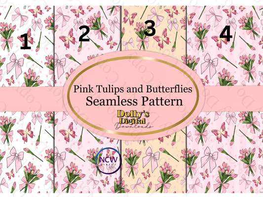 Pink Tulips and butterflies Seamless Wrapping  paper