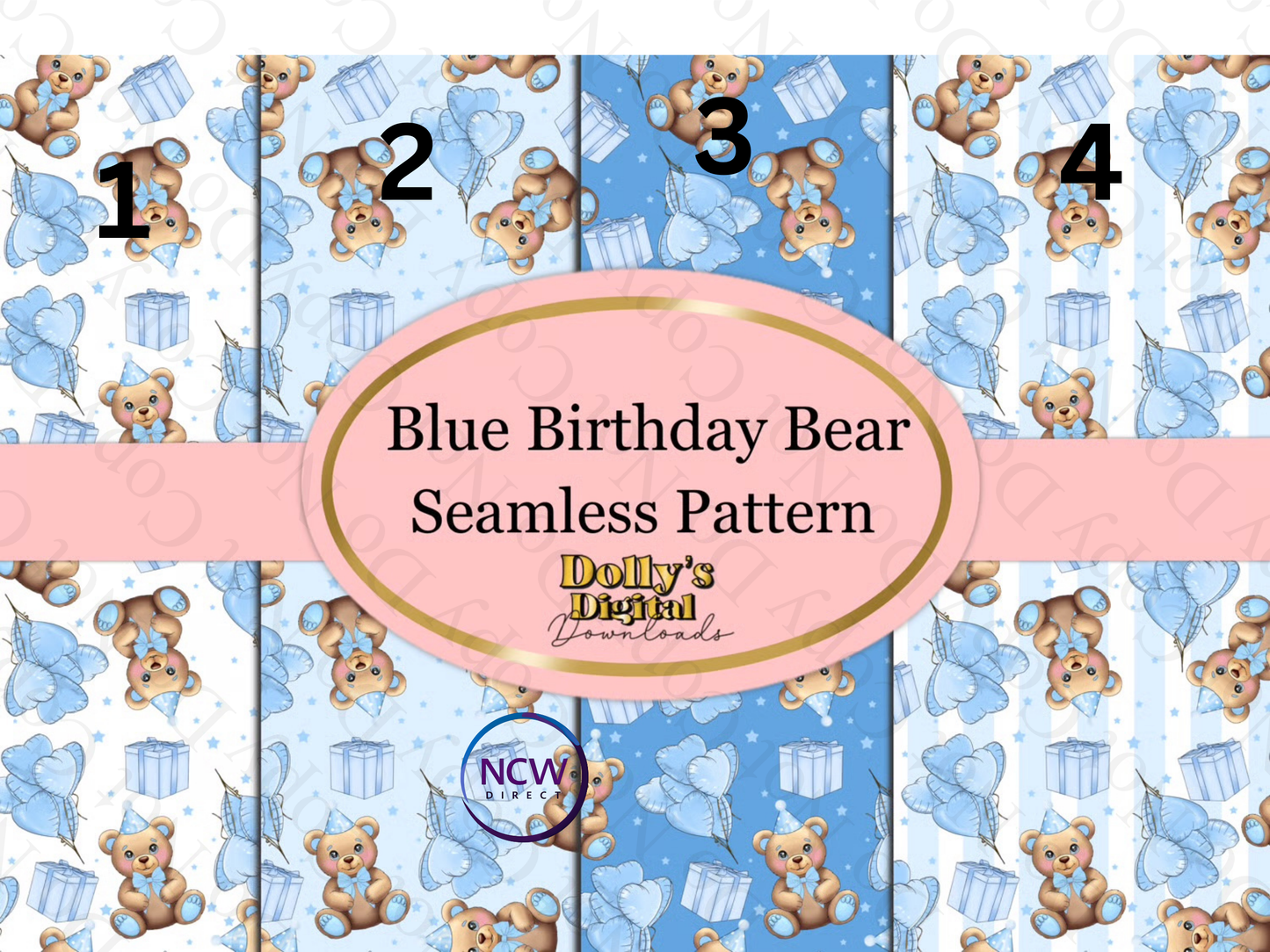 Blue Birthday Bear wrapping paper