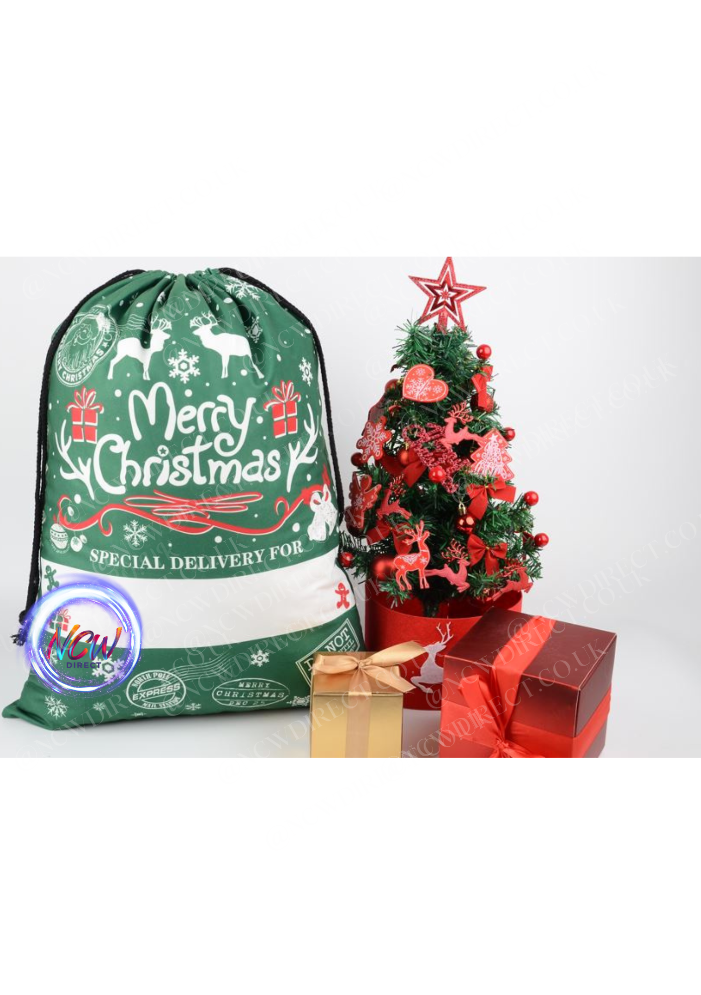 Pre Printed Large Xmas Gift Bag Linen Drawstring Christmas